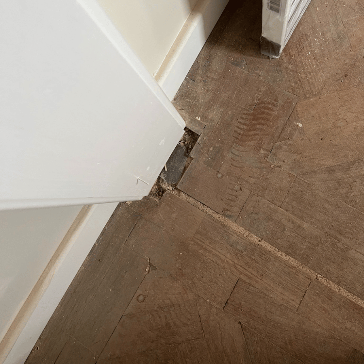 Parquet floor restoration around door frames