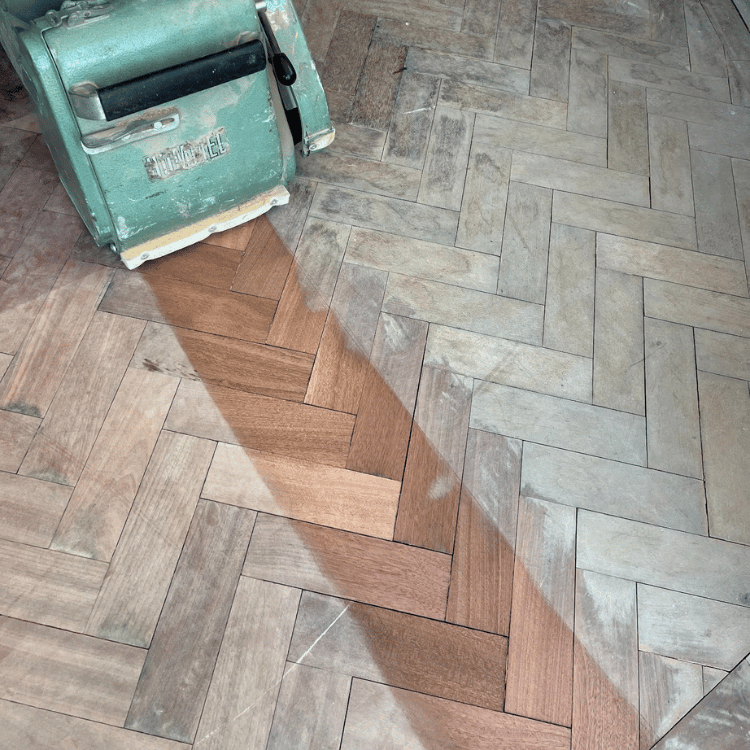 Stripping old finish with Lagler Hummel sanding machine